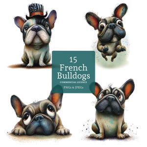 French Bulldog Clipart, 15 High Quality PNGs/JPGs, Watercolour Caricature Dog Breed Clipart, Paper/Digital Craft, COMMERCIAL USE | BR0527-1