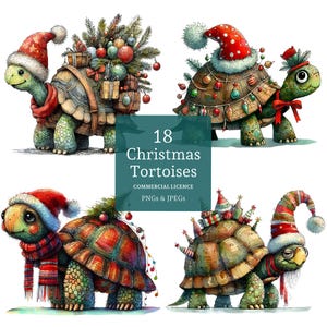 Christmas Tortoise Clipart, 18 High Quality PNGs/JPGs, Cute Santa Tortoises, Festive Pet Clipart, Holiday Crafting, COMMERCIAL USE | AR1128