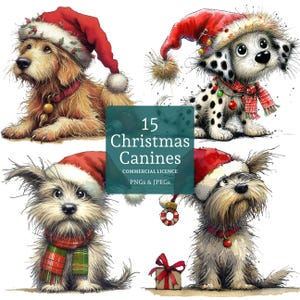 Cute Christmas Dog Clipart 15 PNGs/JPGs, Xmas Pet Dogs, Fun Animal Designs, Seasonal Holiday Art, COMMERCIAL USE Digital Download | AR0730-2