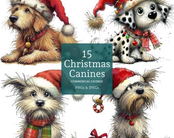 Cute Christmas Dog Clipart 15 PNGs/JPGs, Xmas Pet Dogs, Fun Animal Designs, Seasonal Holiday Art, COMMERCIAL USE Digital Download | AR0730-2