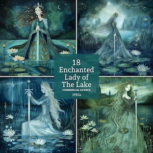Clipart Dame enchantée du lac, 18 fichiers JPG de haute qualité, art Excalibur de la légende arthurienne, artisanat fantastique et journal UTILISATION COMMERCIALE | BR0131-1