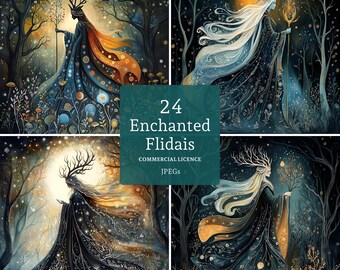 Enchanted Goddess Flidais Clipart 24 High Quality JPGs, Irish Celtic Feminine Mythology Art, Pagan Craft & Journal COMMERCIAL USE | BR0414-1