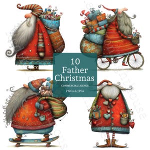 Whimsical Santa Clipart 10 High Quality Watercolour Quirky Festive Ephemera PNGs/JPGs Card Making, Junk Journal, Digital Download | BR0724-2