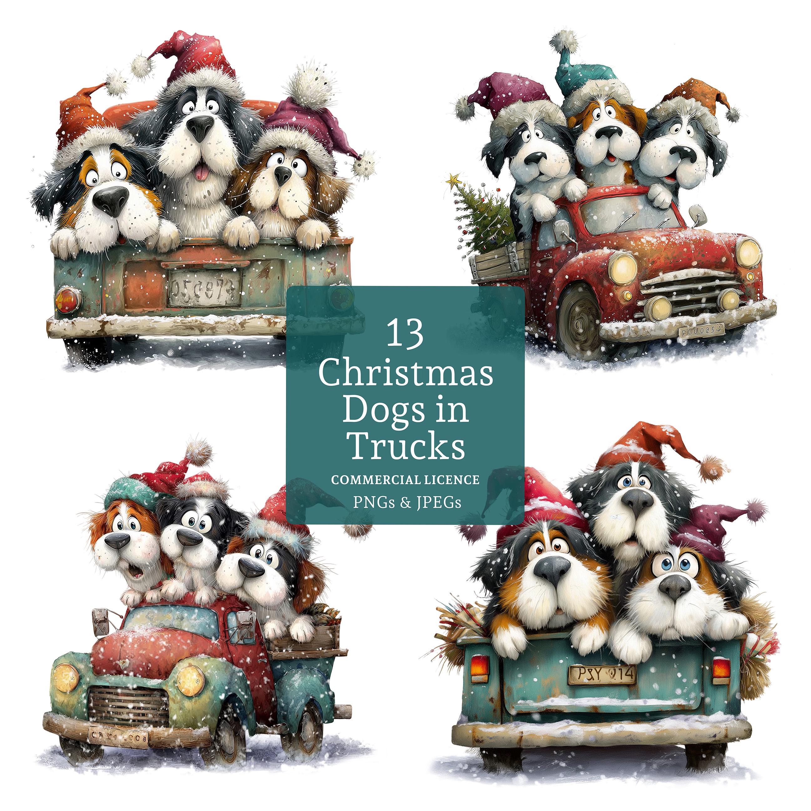 Quirky Christmas Dog Clipart, 13 High Quality Watercolour Pngs/jpgs, Funny  Dogs in Truck, Paper/digital Craft, Card Making Whimsy| BR0715-1 - Etsy  Israel, image size:2592x2592