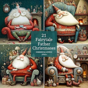 Sprookjesachtige kerstman clipart, 21 hoge kwaliteit jpg's, Nordic Santa aquarel clipart, papier/digitale ambacht, COMMERCIEEL GEBRUIK | BR0604-1
