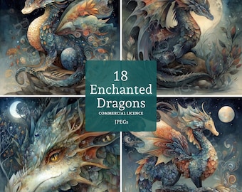 Enchanted Dragon Clipart, 18 High Quality Watercolour Fantasy Animal JPGs, Card Making Junk Journal Paper Craft Digital Download | BR0815