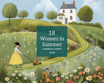 Clipart femmes en été, 18 fichiers JPG haute qualité, Art folklorique jardinières, fabrication de cartes et de calendriers, journal indésirable, UTILISATION COMMERCIALE | AR0424