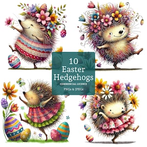 Clipart hérisson de Pâques, 10 images PNG/JPG de haute qualité, hérisson printanier fantaisiste, fabrication de cartes, tenue d'un journal, créations en papier UTILISATION COMMERCIALE | BR0310-2
