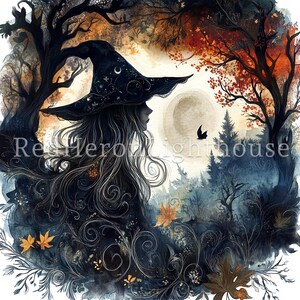 Enchanted Autumn Witch Clipart, 36 High Quality JPGs, Watercolour Halloween Clipart, Card Making, Junk Journaling, Paper/Digital | BR0528-1 image 6