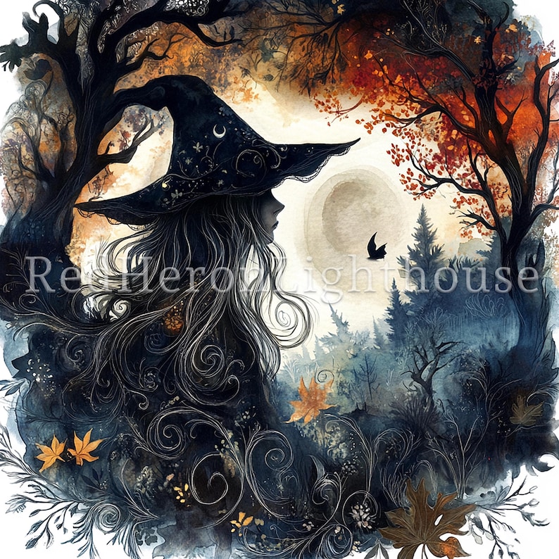 Enchanted Autumn Witch Clipart, 36 High Quality JPGs, Watercolour Halloween Clipart, Card Making, Junk Journaling, Paper/Digital | BR0528-1 image 6