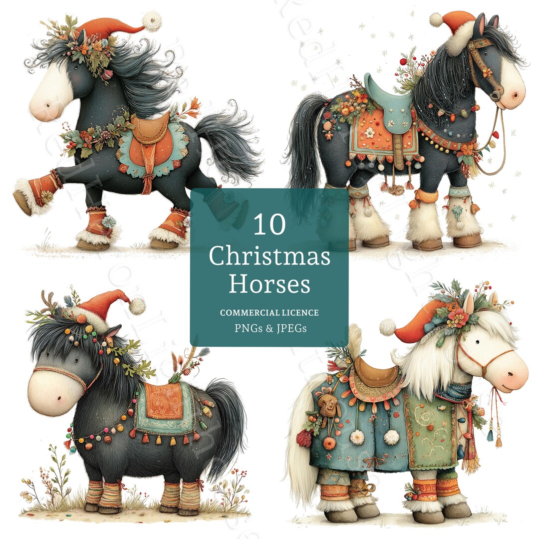 Christmas Horse Clip Art, Watercolour Whimsical Nursery Animal, 10 Pngs ...