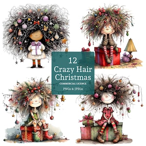 Clipart original de fille de Noël, designs de haute qualité, 12 fichiers PNG/JPG, fille fantasque festive, journalisation/cartes DIY UTILISATION COMMERCIALE | AR1023-2