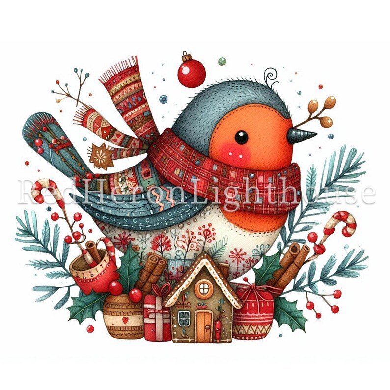 Cute Christmas Robin Clipart Set, 16 Pngs/jpgs, Festive Bird Ephemera ...