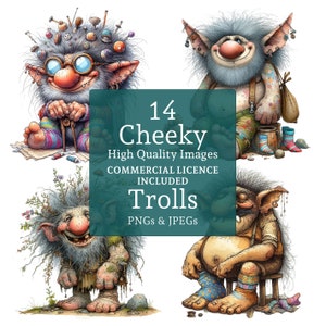 Conjunto de imágenes prediseñadas de trolls descarados, 14 PNG/JPG, ogro caprichoso, trolls divertidos de cuentos de hadas, criatura fantástica, USO COMERCIAL, descarga digital / AR0610