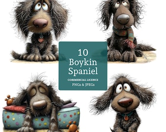 Boykin Spaniel Clipart, Cute Funny Dog Bundle, 10 PNG JPG, Pet Lover Graphics, Watercolour (Digital Download, Commercial Use)