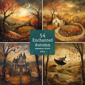 Clipart automne enchanté, 54 fichiers JPG, paysage d'automne, sorcières d'Halloween, châteaux/chalets, journalisation UTILISATION COMMERCIALE Téléchargement numérique | AR0807-1
