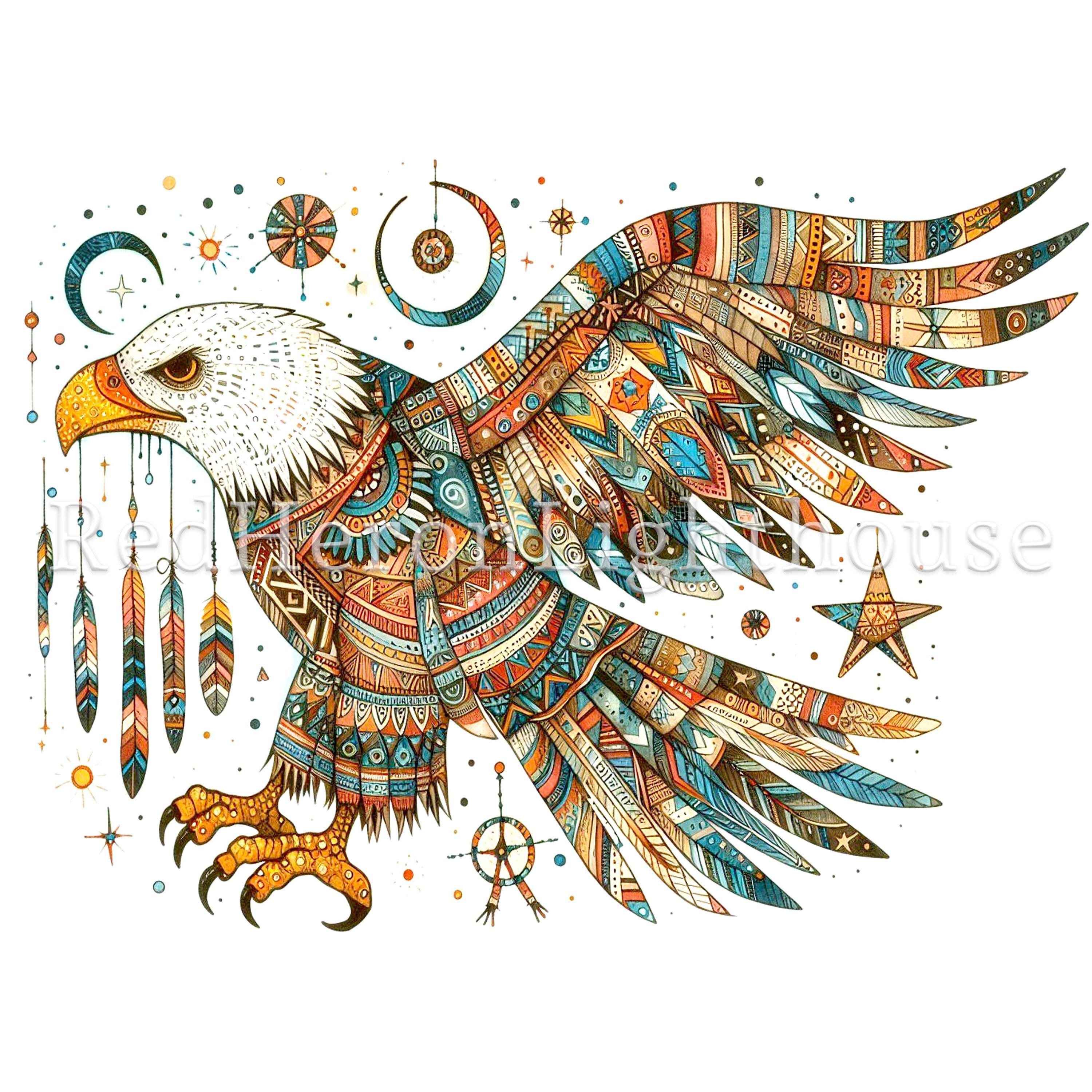 Folk Art Eagle Clipart Set 15 Pngs/jpgs, Native American Clipart ...