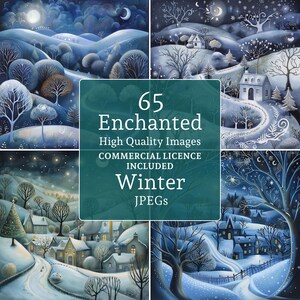 Clipart enchanté du pays des merveilles de l'hiver, 65 fichiers JPG, art fantastique de Noël, scènes de paysage de neige, art de journal fantaisiste, UTILISATION COMMERCIALE | AR0806
