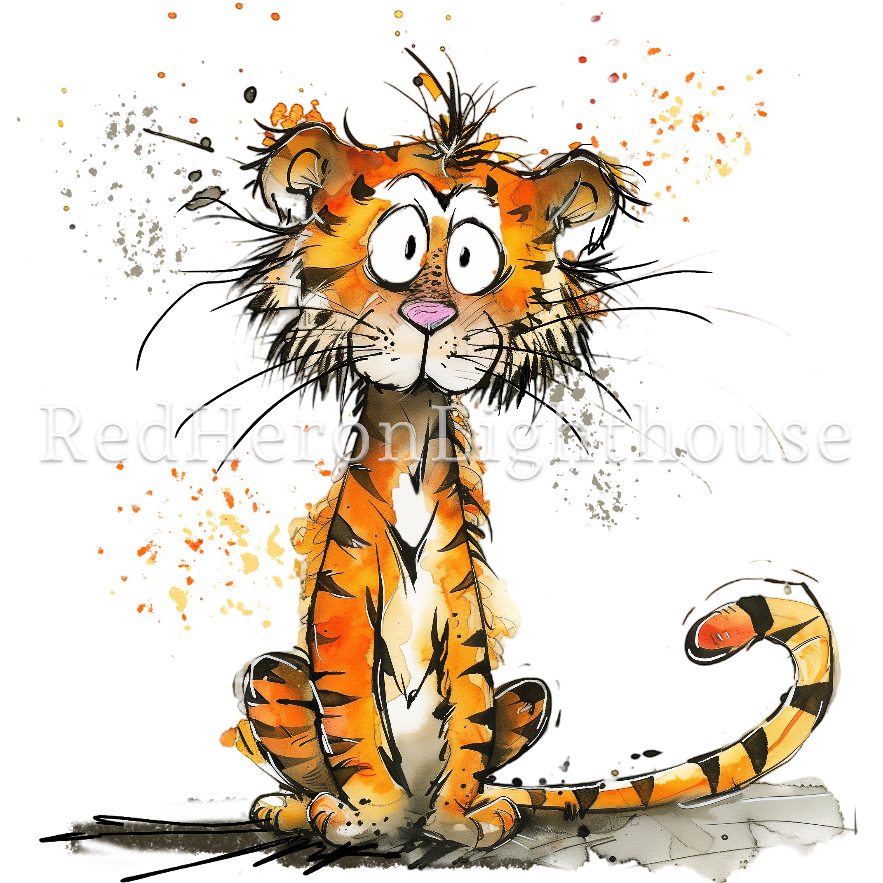 Tiger Scruff Scruffy Tiger Watercolour Clipart, 12 Pngs/jpgs, Funny Tiger Designs ...
