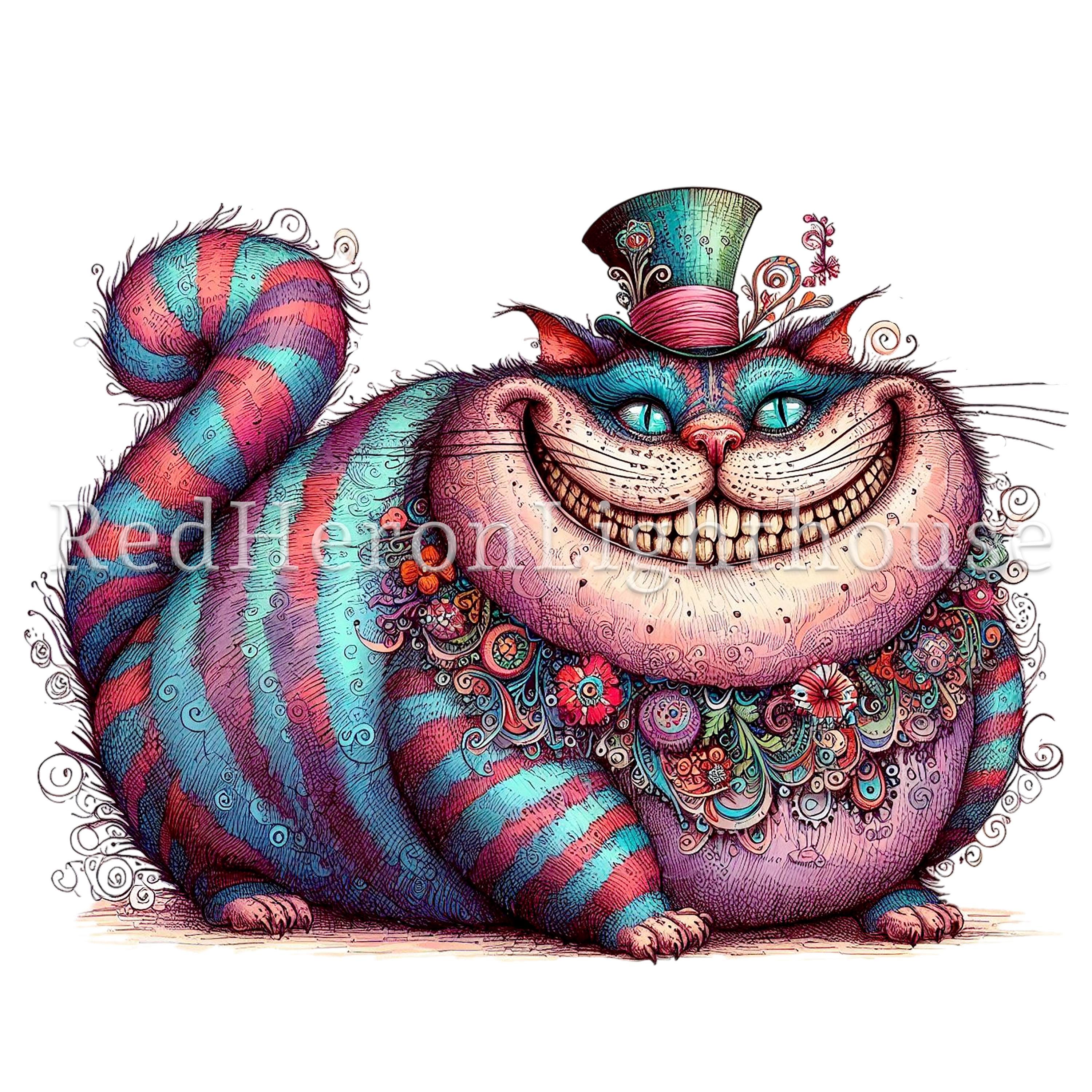 【期間限定※出品】　赤倉　複製画　Cheshire Cat 　チェシャ猫　原画 チェシャ猫のクリップアート、高品質PNG/JPG画像12枚、不思議の国の