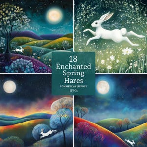 Clipart lièvre enchanté, 18 fichiers JPG de haute qualité, images magiques d'animaux saisonniers, création et journal de nature fantaisiste UTILISATION COMMERCIALE | AR1211