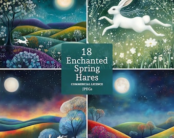 Enchanted Hare Clipart 18 High Quality Magical Seasonal Animal Ephemera JPGs Whimsical Nature Card Making Journaling COMMERCIAL USE | AR1211