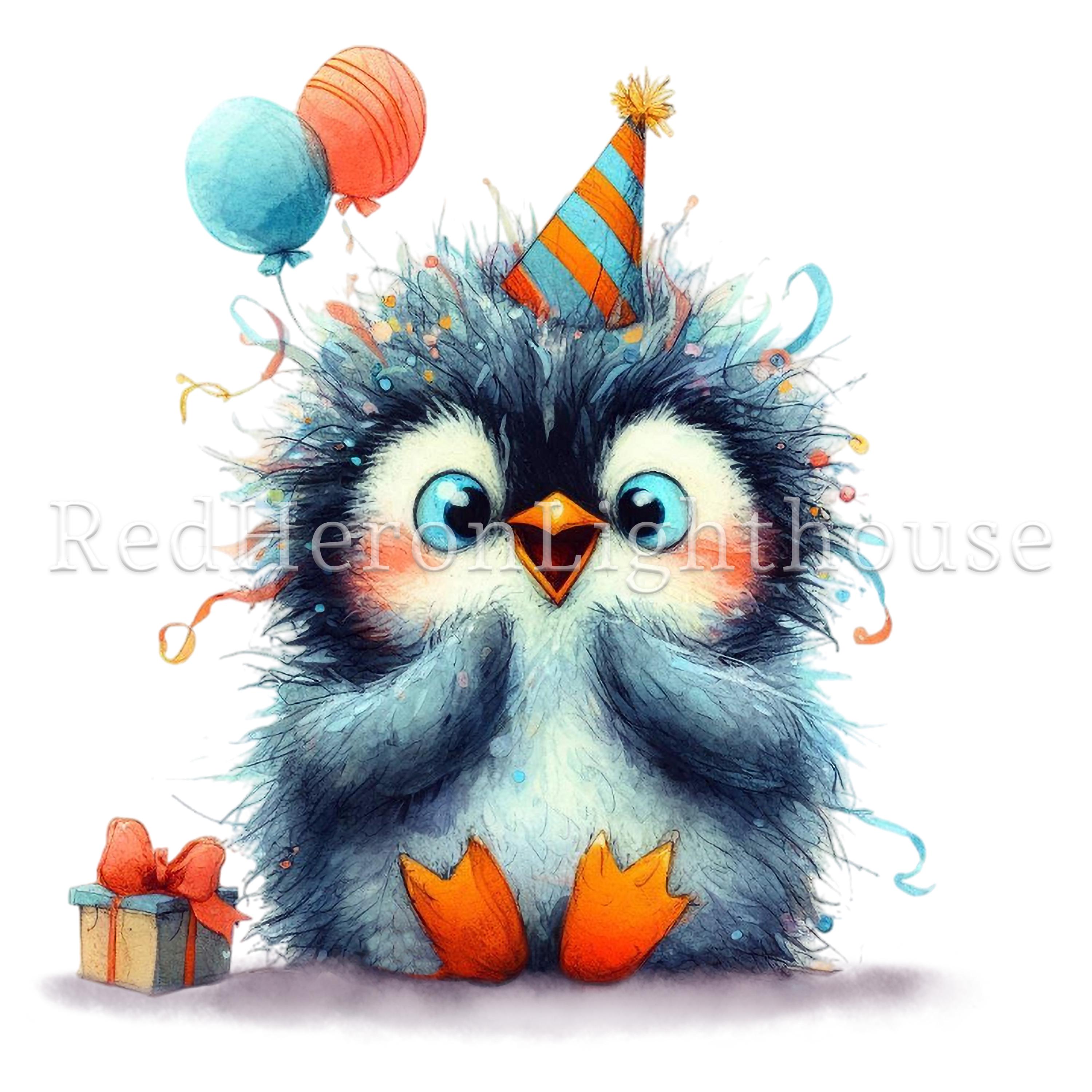 Birthday Penguin Clipart, 11 High Quality Pngs/jpgs, Whimsical