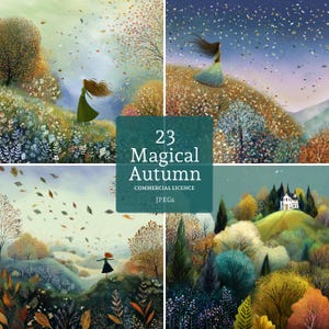 Clipart paysages d'automne fantaisistes, 23 fichiers JPG haute qualité, scènes d'automne aquarelles, fabrication de cartes, créations en papier UTILISATION COMMERCIALE | BR0611