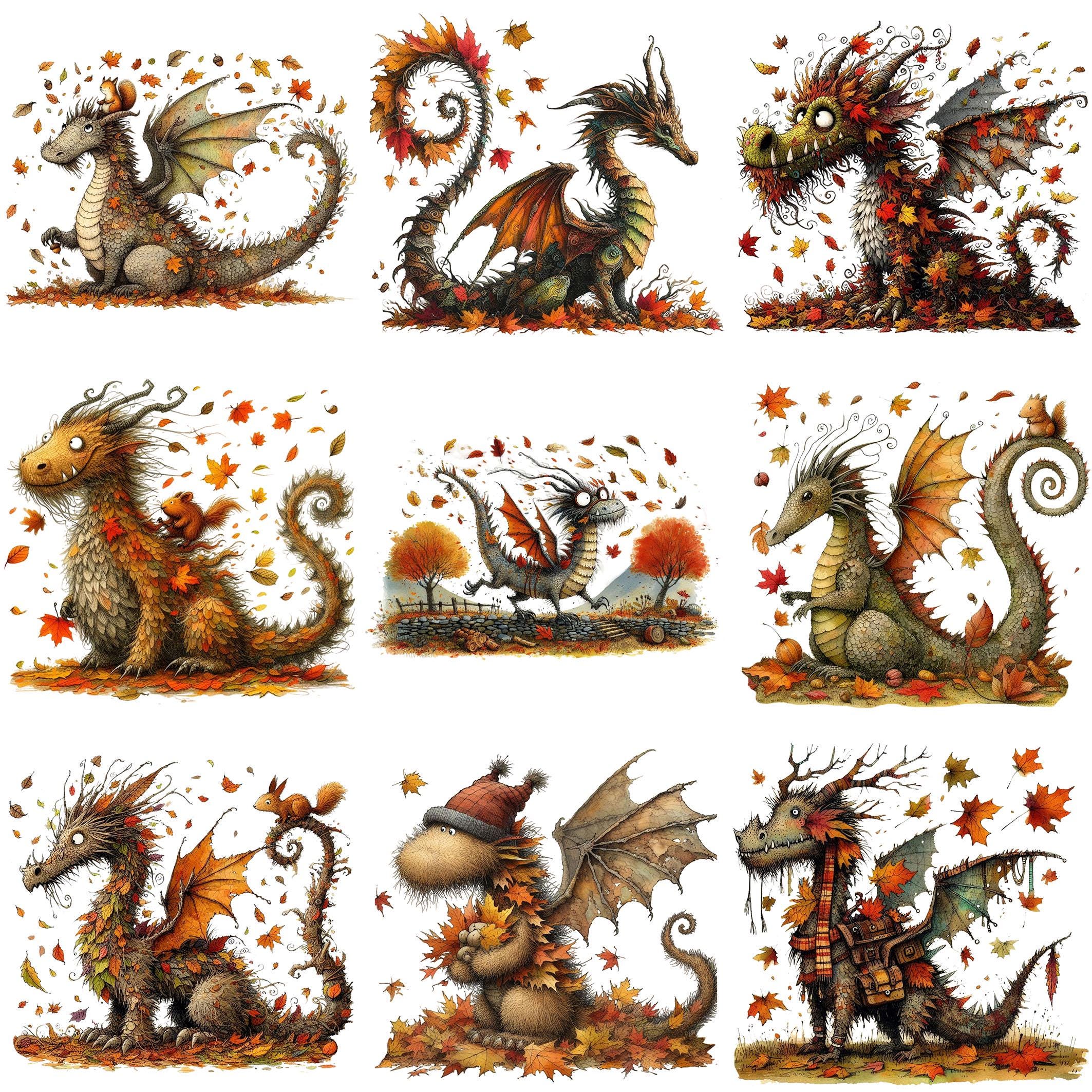 Autumn Dragon Clipart, 18 High Quality Pngs/jpgs, Quirky Fall Dragon ...