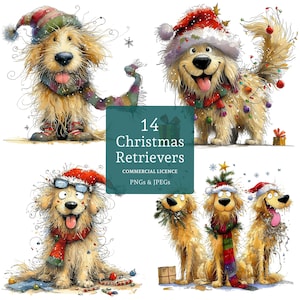 Christmas Retriever Clipart, 14 High Quality PNGs/JPGs, Funny Pet Images, Dog Lover Clipart, Cute Festive Dogs, COMMERCIAL USE | AR1118-1