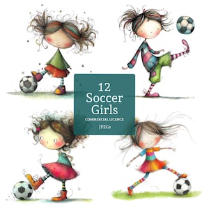 Soccer Girl clipart, 12 hoge kwaliteit png's/jpg's, sportief meisje aquarel clipart, voor papier/digitale ambacht, journaling COMMERCIEEL GEBRUIK | BR0604