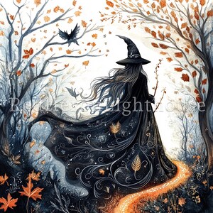 Enchanted Autumn Witch Clipart, 36 High Quality JPGs, Watercolour Halloween Clipart, Card Making, Junk Journaling, Paper/Digital | BR0528-1 image 8