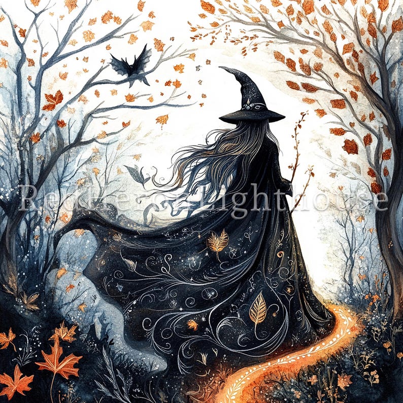 Enchanted Autumn Witch Clipart, 36 High Quality JPGs, Watercolour Halloween Clipart, Card Making, Junk Journaling, Paper/Digital | BR0528-1 image 8