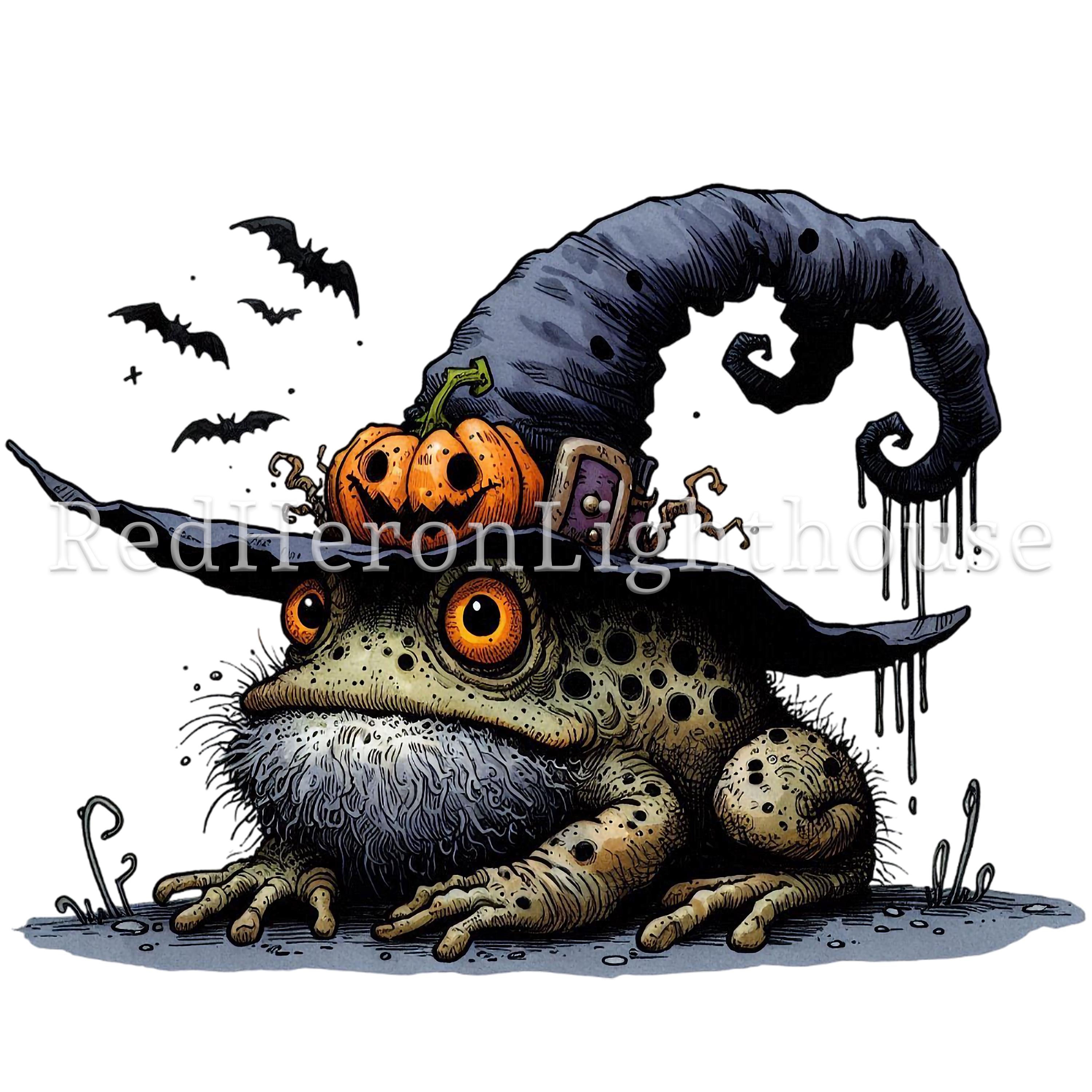 Halloween Toad Clipart, 15 Whimsical Witch Frog Pngs/jpgs Funny ...