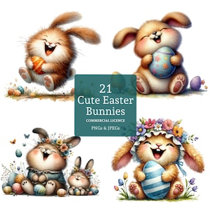 Lindo conejito y huevo de Pascua, 21 PNG/JPG de alta calidad, conejitos primaverales, manualidades con animales para diario. USO COMERCIAL / BR0114-1