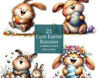 Clipart paashaas en ei, lente baby dierenafbeeldingen, 21 png's/jpg's, kaarten maken, junk Journal, digitale download COMMERCIEEL GEBRUIK | BR0114-1