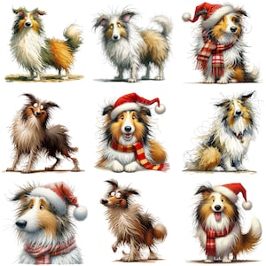 Rough Collie Clipart 20 PNGs/JPGs, Caricature Dog Art, Christmas Pet Images, Funny Animal Clipart COMMERCIAL USE Digital Download | AR1010-2 image 3