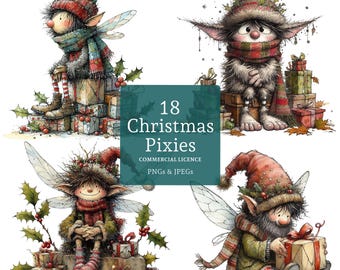 Christmas Pixie Clipart Set, 18 High Quality PNGs/JPEGs, Winter Elf Images, Festive Mythical Art, Fantasy Clipart, Commercial Use | AR0916-2