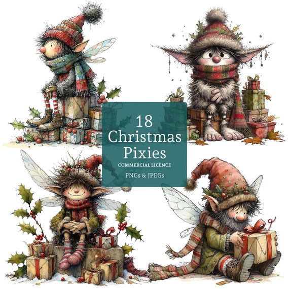 Christmas Pixie Clipart Set, 18 High Quality PNGs/JPEGs, Winter Elf Images, Festive Mythical Art, Fantasy Clipart, Commercial Use | AR0916-2