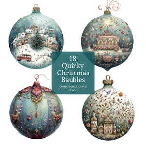 Clipart de enfeites de Natal, 18 PNGs de alta qualidade, enfeites decorativos em aquarela, criação de cartões, diário, artesanato em papel, uso comercial | BR0619-1