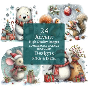 Clipart di Natale carino 24 PNG/JPG, design del calendario dell'avvento, arte festiva per le vacanze, immagini stagionali, USO COMMERCIALE Download digitale / AR0708