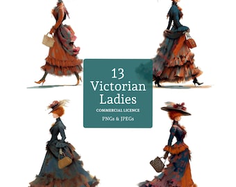 Victorian Lady Clipart, 13 High Quality PNGs/JPGs, Watercolour Elegant Woman Images, Card Making Junk Journaling, COMMERCIAL USE | BR0623-1