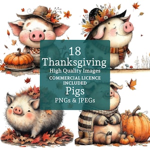 Imágenes prediseñadas de cerdos de Acción de Gracias 18 PNG/JPG, cerdos de otoño, imágenes prediseñadas de cosecha, imágenes prediseñadas de animales de granja de otoño, descarga digital para USO COMERCIAL / AR0819