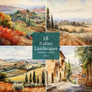 Tuscany Italy Clipart 18 High Quality JPGs, Watercolour Printable Landscapes, Card Making, Journaling, Paper Craft COMMERCIAL USE | BR0423-1