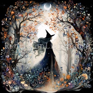 Enchanted Autumn Witch Clipart, 36 High Quality JPGs, Watercolour Halloween Clipart, Card Making, Junk Journaling, Paper/Digital | BR0528-1 image 9