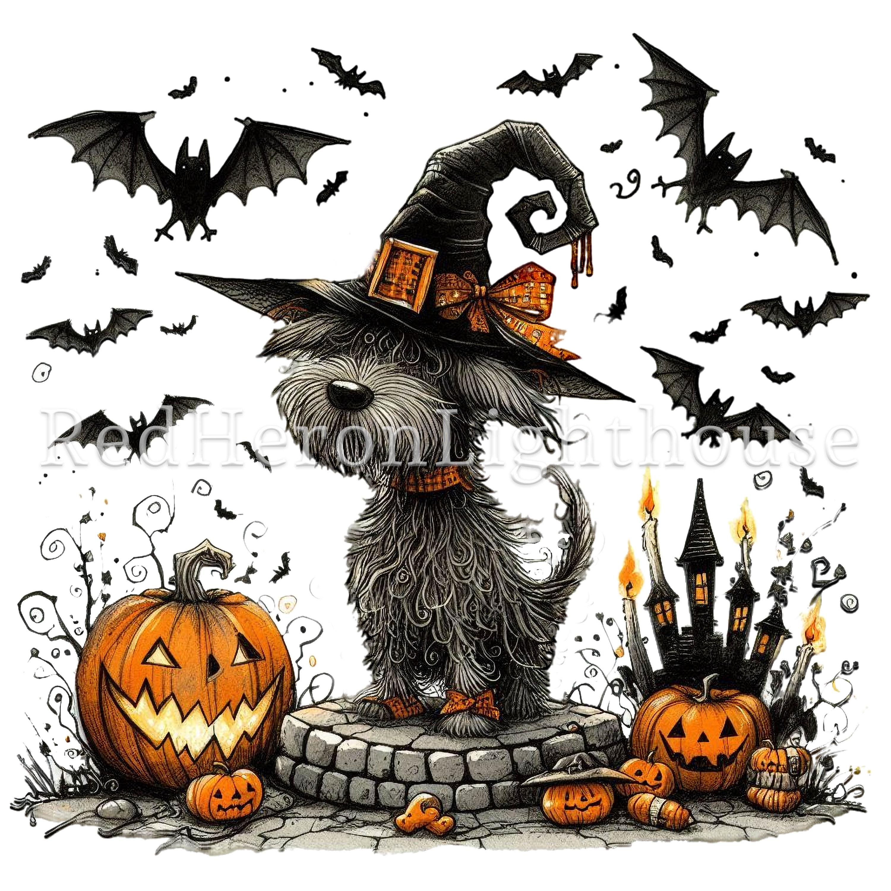 Halloween Witch Dog Clipart Set, 12 Png/jpegs, Quirky Dog & Pumpkins ...