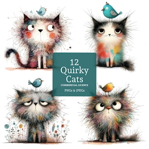 Clipart chat et oiseau énervé, 12 PNG/JPG de haute qualité, clipart meilleurs amis, chats originaux, journalisation, fabrication de cartes UTILISATION COMMERCIALE | BR0204