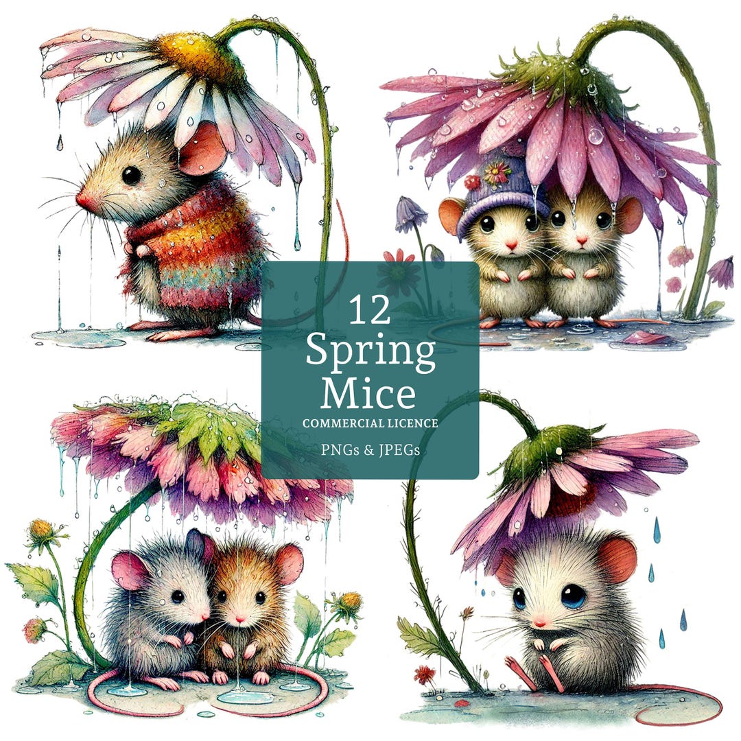 Spring Mice Clipart, 12 High Quality Pngs/jpgs, Adorable Mouse With ...