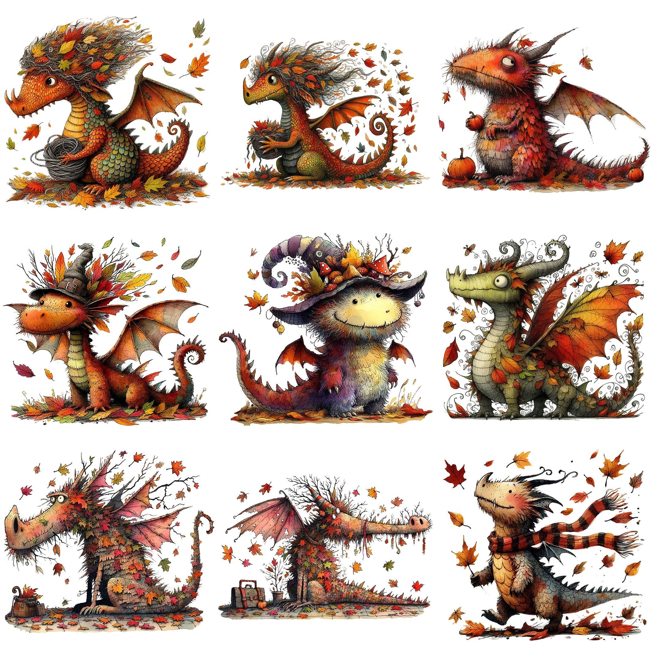 Autumn Dragon Clipart, 18 High Quality Pngs/jpgs, Quirky Fall Dragon ...