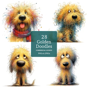 Quirky Goldendoodle Clipart 28 High Quality PNGs/JPGs, Funny Dog Images, Card Making, Junk Journaling, Pet Lover Art COMMERCIAL USE | BR0218